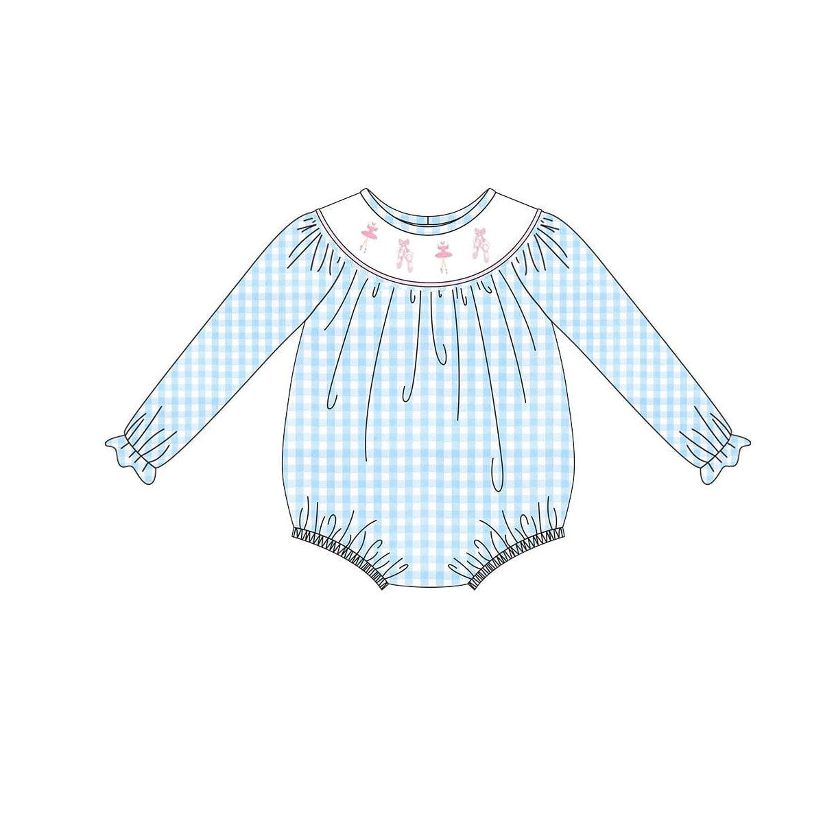 ( Moq 5 ) Preorder Girls Infant Long Sleeves Dance Blue Plaid Bubble Romper