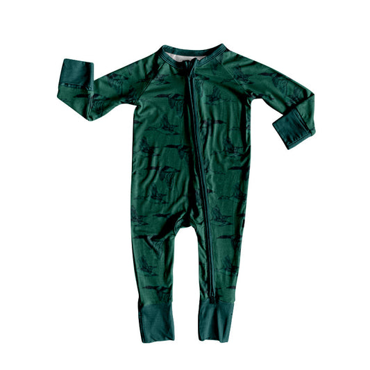 ( Moq 5 ) Preorder Boys Infant Long Sleeves Ducks Green Zipper Sleeper Romper
