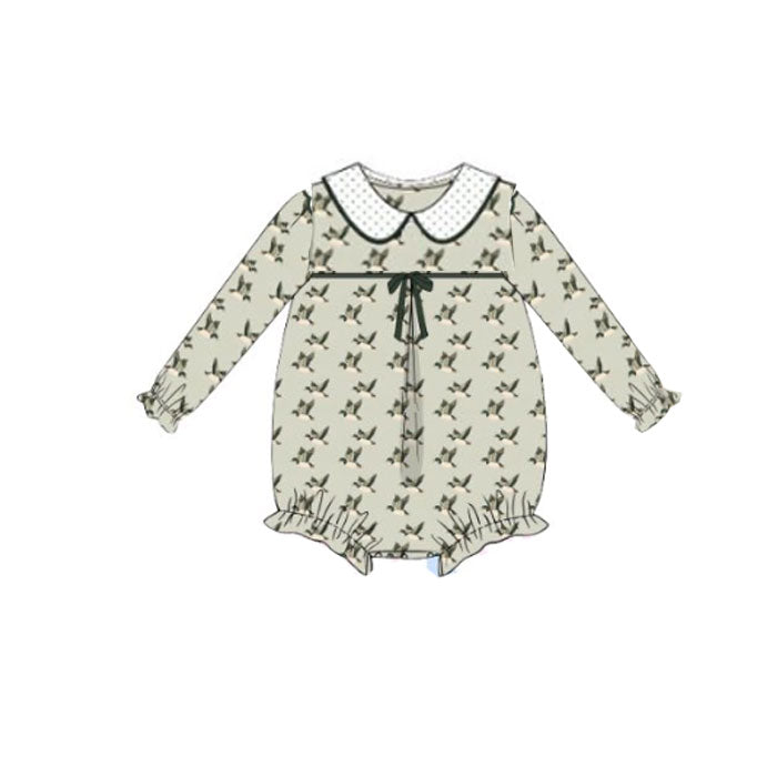 ( Moq 5 ) Preorder Girls Kids Long Sleeves Ducks Bow Bubble Romper