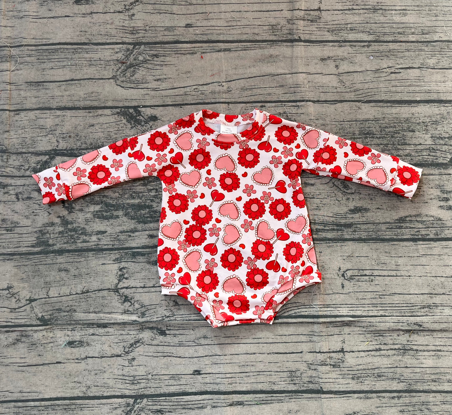 Baby Girls Infant Long Sleeve Hearts Flower Valentine Romper RTS