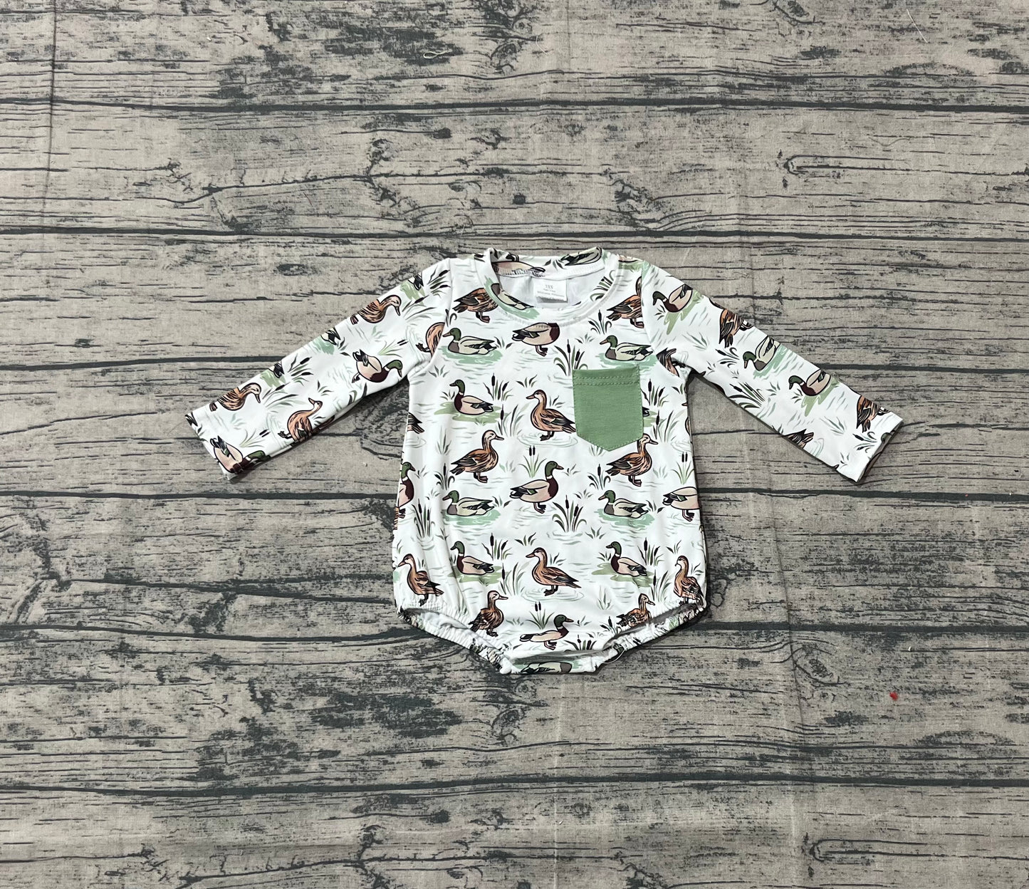 Boys Infant Long Sleeves Ducks Pocket Bubble Romper RTS
