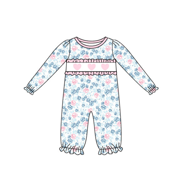 ( Moq 5 ) Preorder Girls Infant Long Sleeves Hearts Flower Valentine's Day Romper