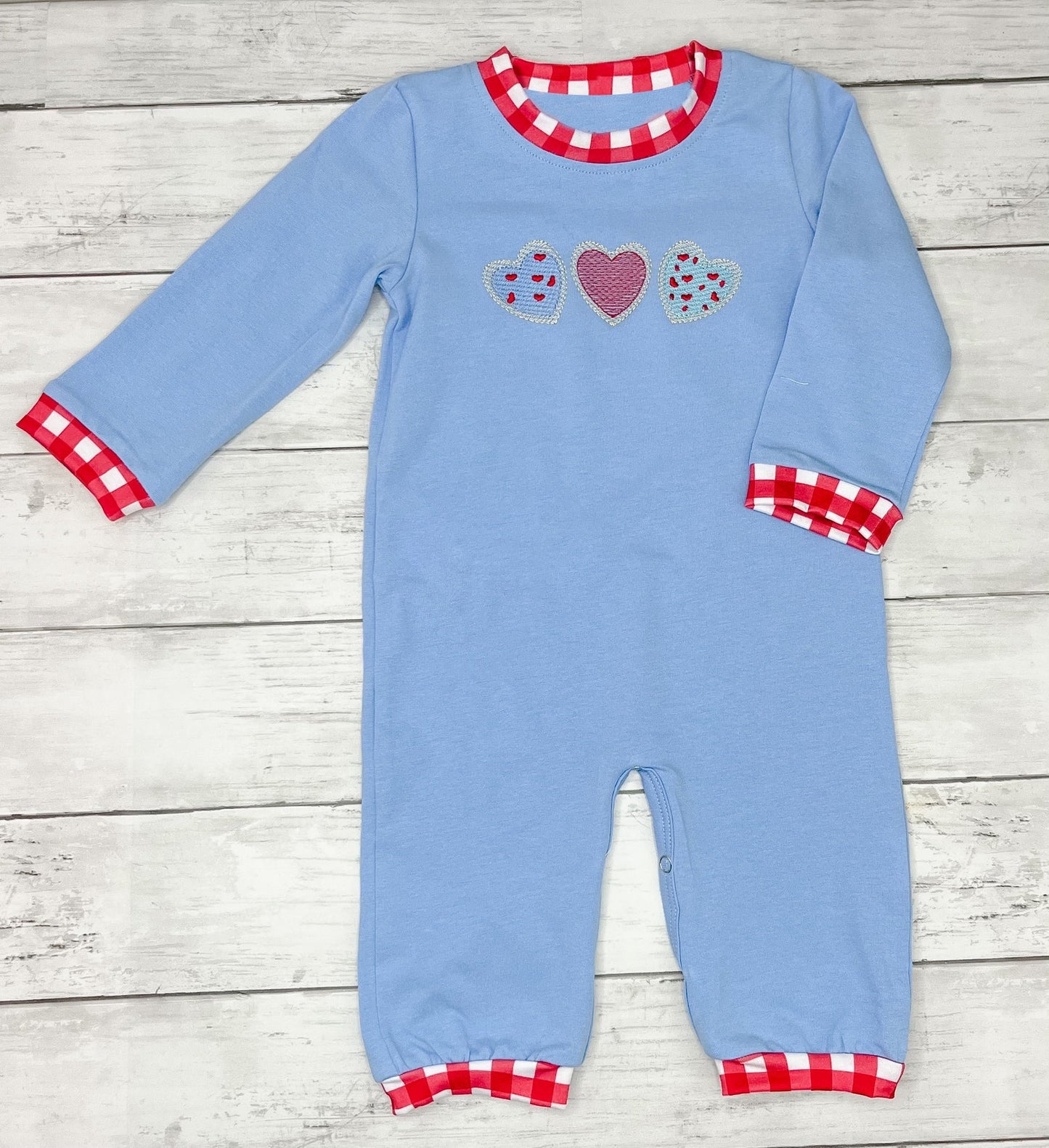 ( Moq 5 ) Preorder Baby Boys Infant Long Sleeves Hearts Valentine's Day Blue Romper