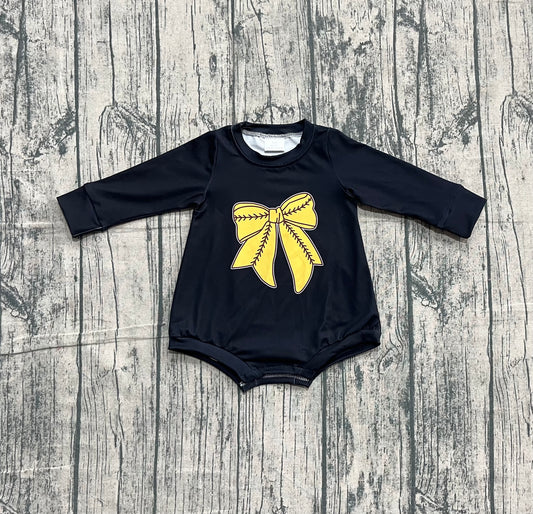 ( No moq ) Preorder Baby Girls Infant Black Long Sleeves Bows Bubble Romper