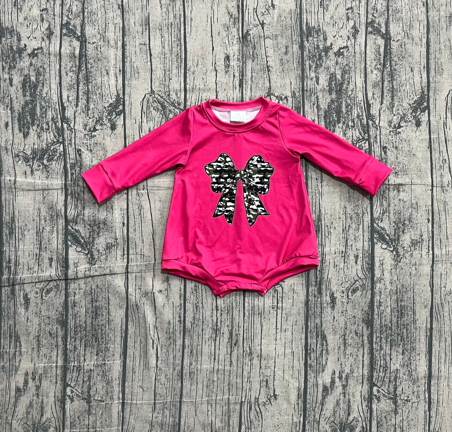 Baby Girls Infant Pink Long Sleeve Camo Bow Bubble Romper RTS