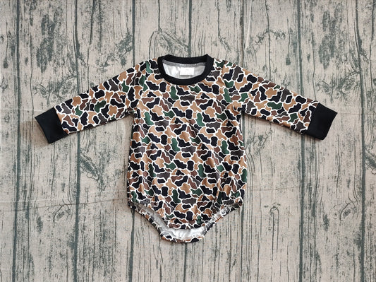 ( No moq ) Preorder Baby Boys Long Sleeves Green Brown Camo Southern Bubble Romper