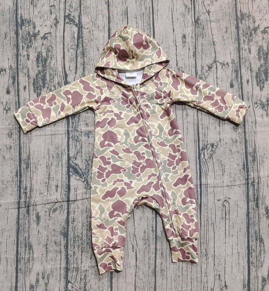 ( No moq ) Preorder Baby Boys Long Sleeves Zipper Hoodie Southern Green Camo Romper