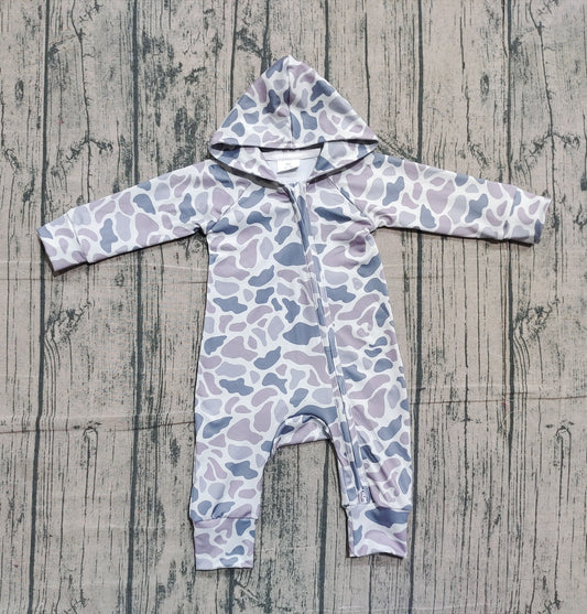 ( No moq ) Preorder Baby Boys Long Sleeves Grey Orange Camo Zipper Hoodie Southern Romper