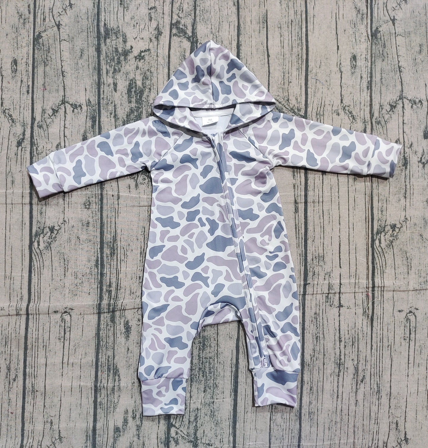 Baby Boys Long Sleeves Grey Orange Camo Zipper Hoodie Southern Romper RTS