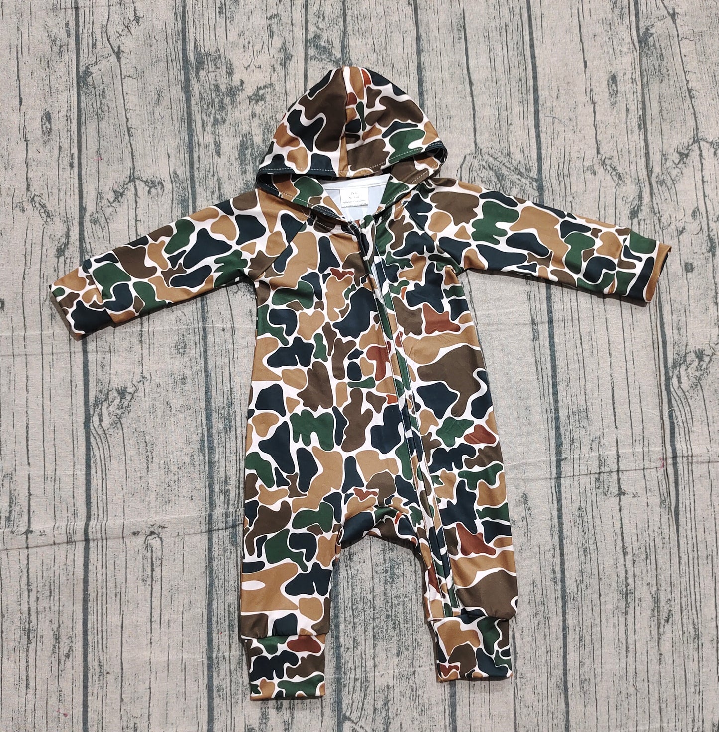 Baby Boys Long Sleeves Brown Green Camo Zipper Hoodie Southern Romper RTS