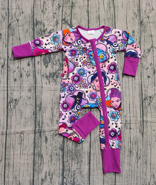 ( No moq ) Preorder Baby Girls Movie Characters Flower Zipper Footie Sleeper Romper