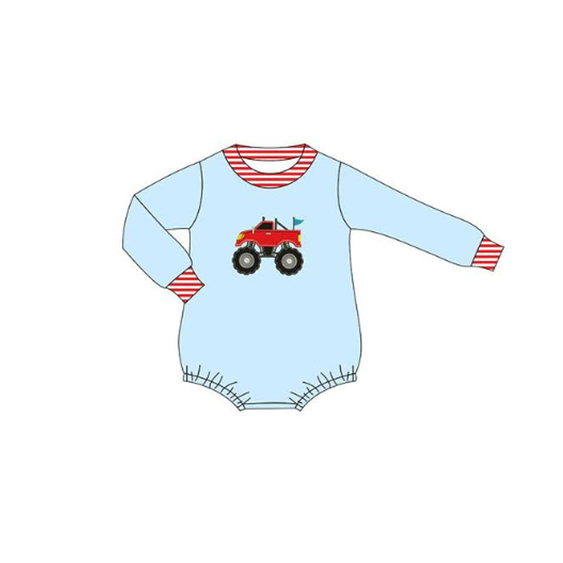 ( Moq 5 ) Preorder Baby Boys Blue Long Sleeves Truck Bubble Romper