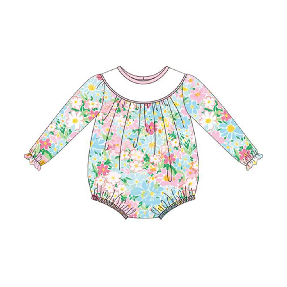 ( Moq 5 ) Preorder Baby Girls Long Sleeves Flower Bubble Romper