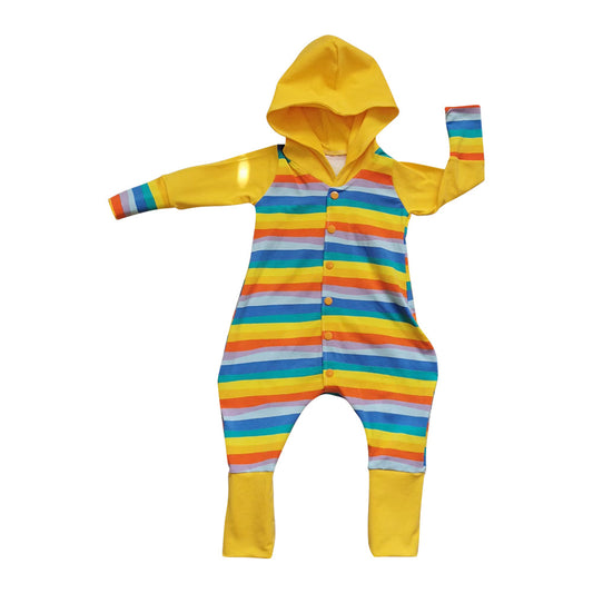 ( Moq 5 ) Preorder Baby Boys Colorful Stripes Buttons Hoodie Foodie Romper