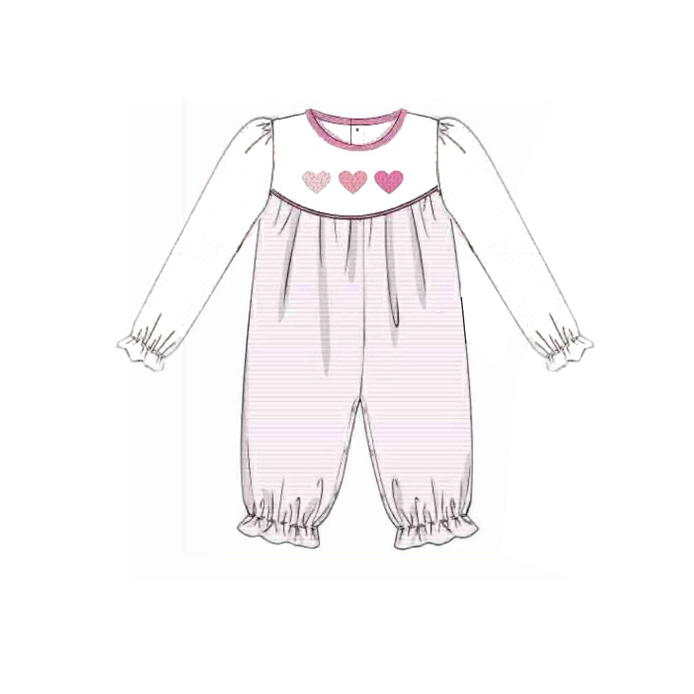 ( Moq 5 ) Preorder Baby Girls Long Sleeves Hearts Stripes Valentine Romper