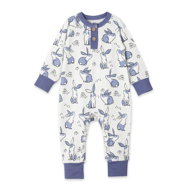 ( Moq 5 ) Preorder Baby Boy Long Sleeves Rabbits Easter Buttons Romper