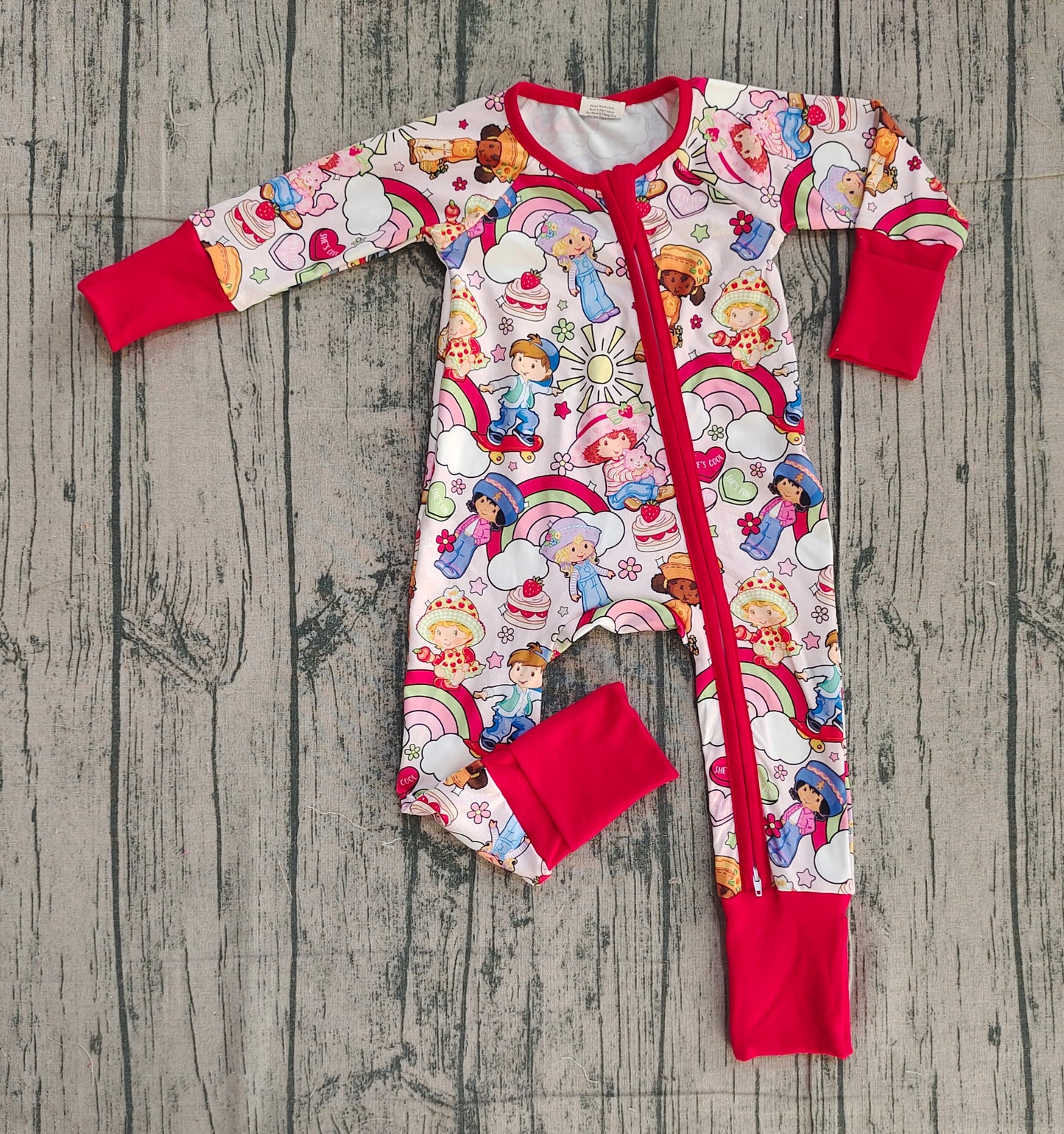 ( No moq ) Preorder Baby Girls Long Sleeves Hearts Cakes Valentine's Day Zipper Sleeper Romper