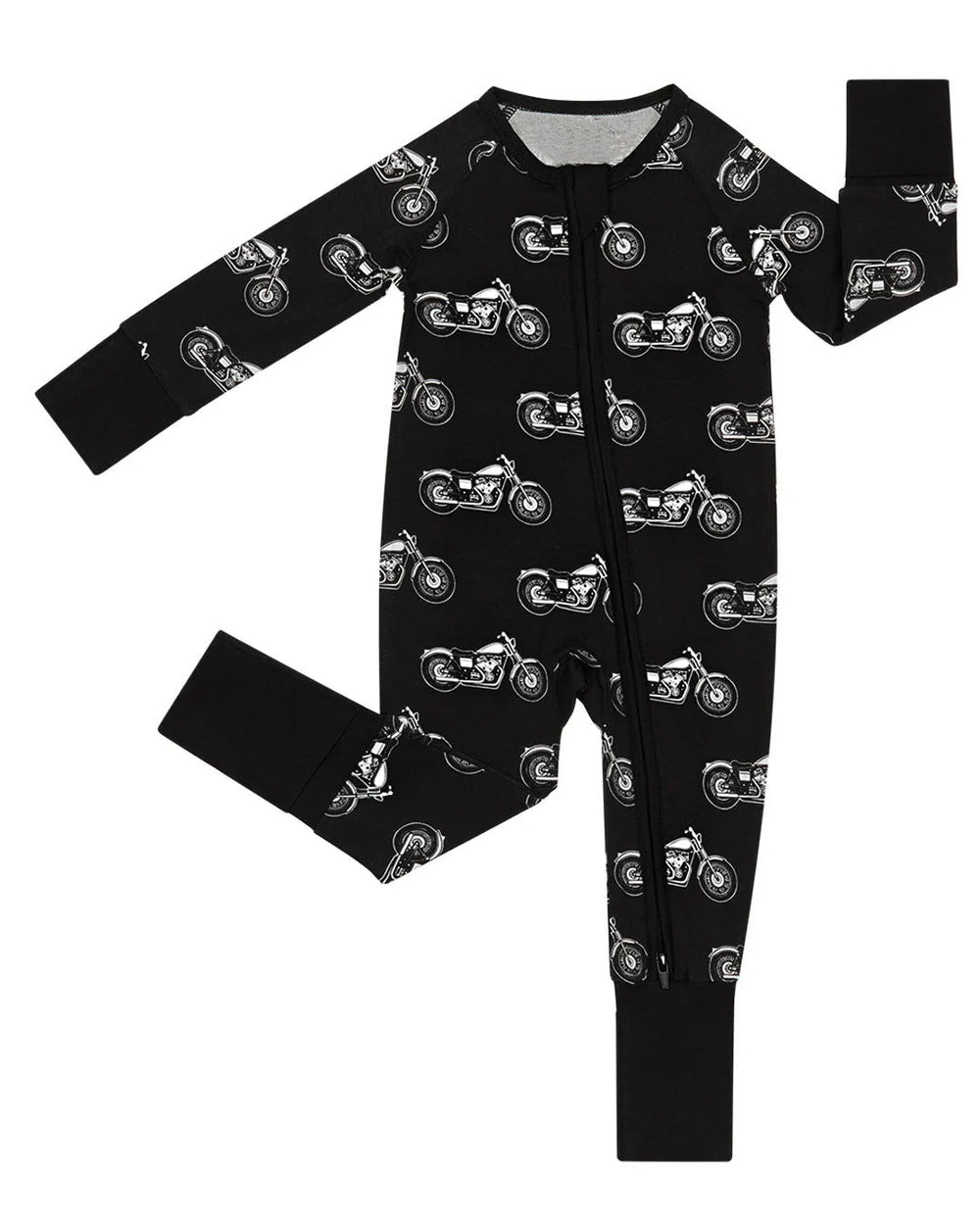 ( Moq 5 ) Preorder Baby Boys Infant Long Sleeves Motorcycles Zipper Sleeper Black Footie Romper