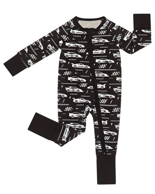 ( Moq 5 ) Preorder Baby Boys Infant Long Sleeves Car Print Zipper Sleeper Black Footie Romper