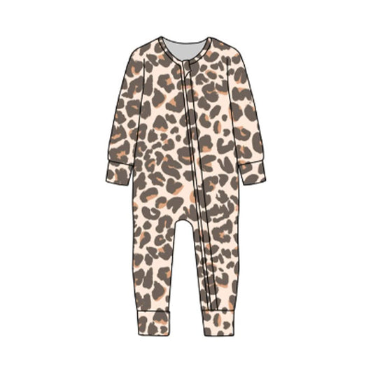 ( Moq 5 ) Preorder Baby Kids Infant Long Sleeves Leopard Zipper Sleeper Romper