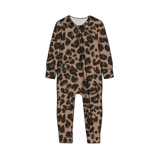 ( Moq 5 ) Preorder Baby Kids Infant Long Sleeves Brown Leopard Zipper Sleeper Romper