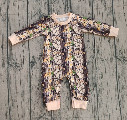 ( No moq ) Preorder Baby Boys Long Sleeve Leaves Camo Sleeper Romper