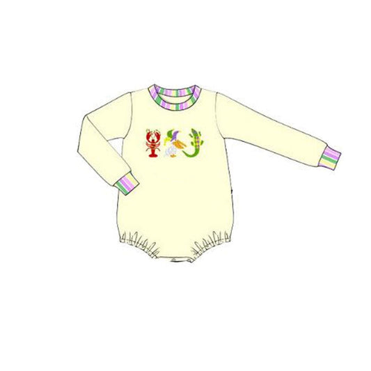 ( Moq 5 ) Preorder Baby Boys Infant Long Sleeves Animals Mardi Gras Romper