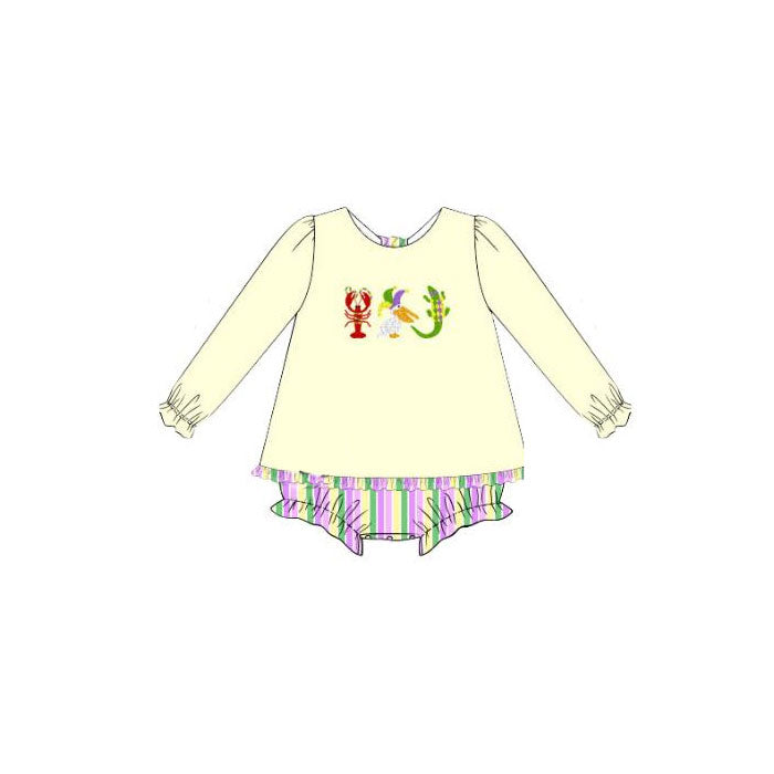 ( Moq 5 ) Preorder Baby Girls Infant Long Sleeves Animals Stripes Mardi Gras Romper