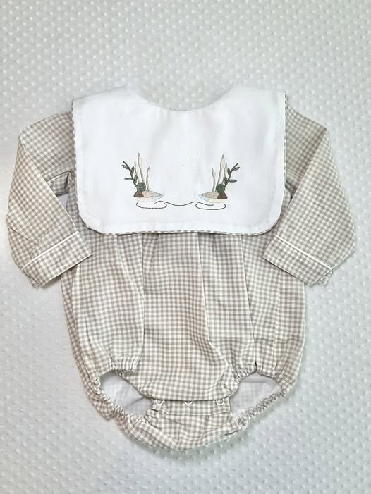 ( Moq 5 ) Preorder Baby Kids Infant Long Sleeves Ducks Plaid Bubble Romper