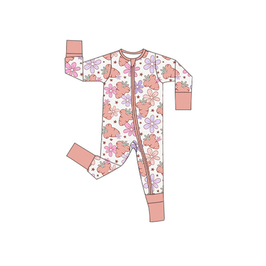 ( Moq 5 ) Preorder Baby Girls Long Sleeves Carrots Flower Easter Zipper Sleeper Romper