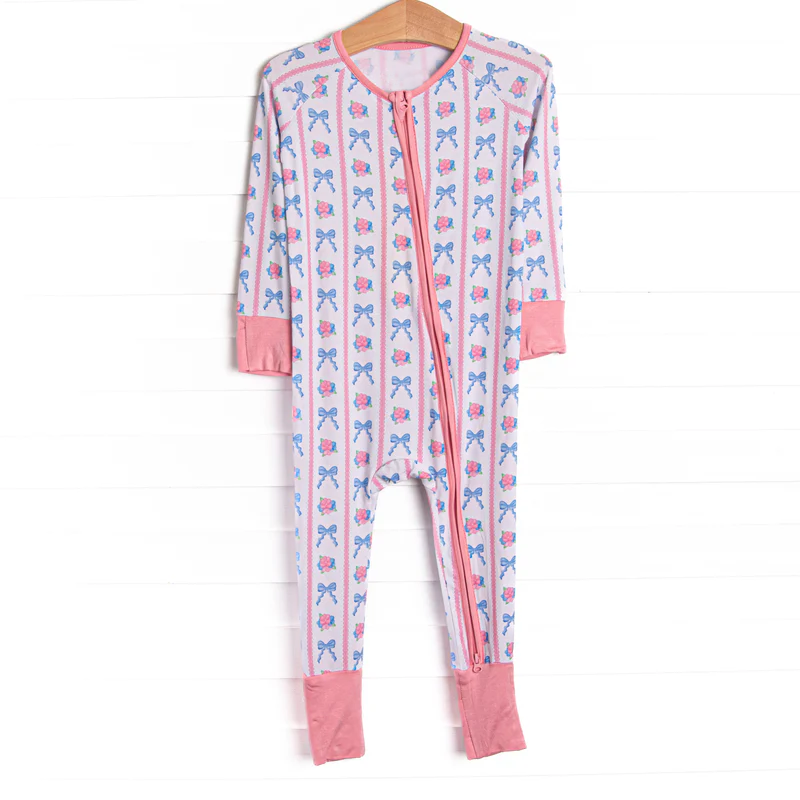 ( Moq 5 ) Preorder Baby Girls Infant Long Sleeves Bows Flowers Zipper Sleeper Romper