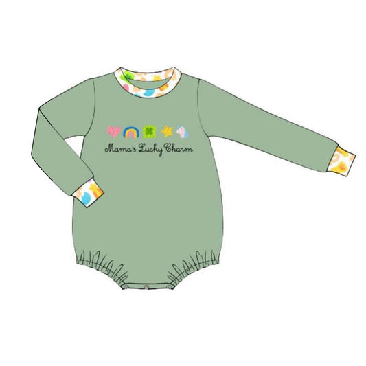 ( Moq 5 ) Preorder Baby Boys Long Sleeves Mama's St. Patrick Clovers Green Romper