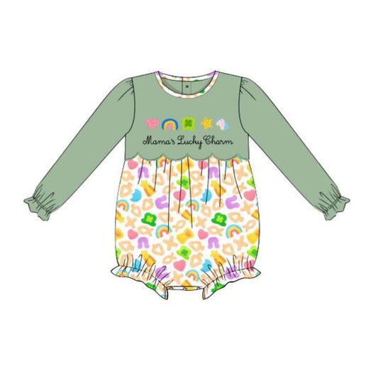 ( Moq 5 ) Preorder Baby Girls Long Sleeves Mama's St. Patrick Clovers Bubble Romper