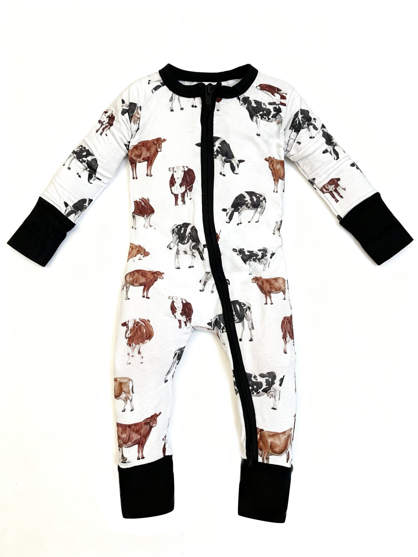 ( Moq 5 ) Preorder Baby Boys Long Sleeves Cows Zipper Footie Western Sleeper Romper