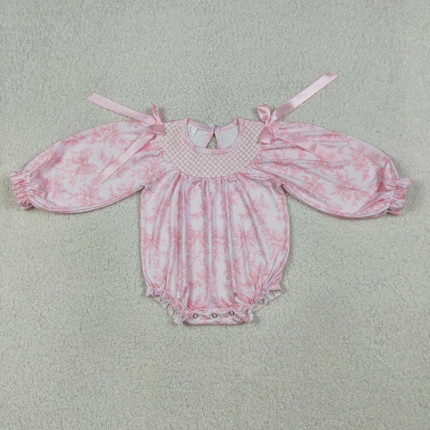 Sibling Baby Girls Kids Long Sleeves Embroidery Flower Pink Bows Romper Sets Clothes RTS