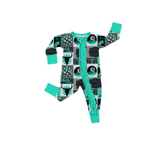 ( Moq 5 ) Preorder Baby Girls Kids Long Sleeves Ball Cow Print Western Ruffle Zipper Romper
