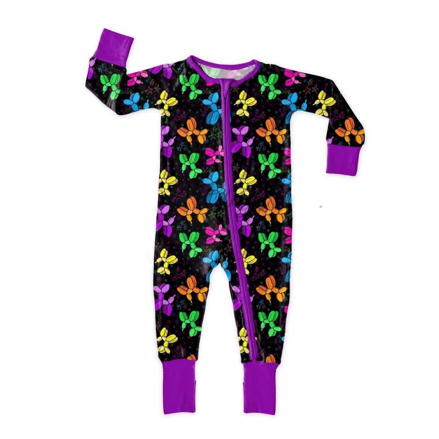 ( Moq 5 ) Preorder Baby Girls Long Sleeves Balloons Dogs Purple Zipper Romper