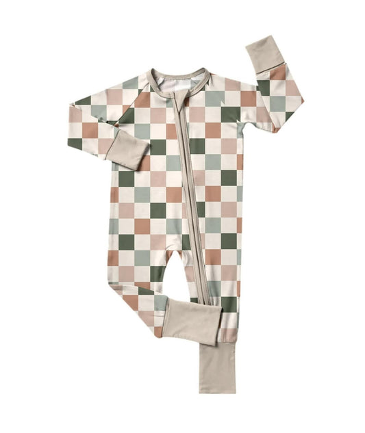 ( Moq 5 ) Preorder Baby Kids Infant Long Sleeves Checked Zipper Footie Sleeper Romper