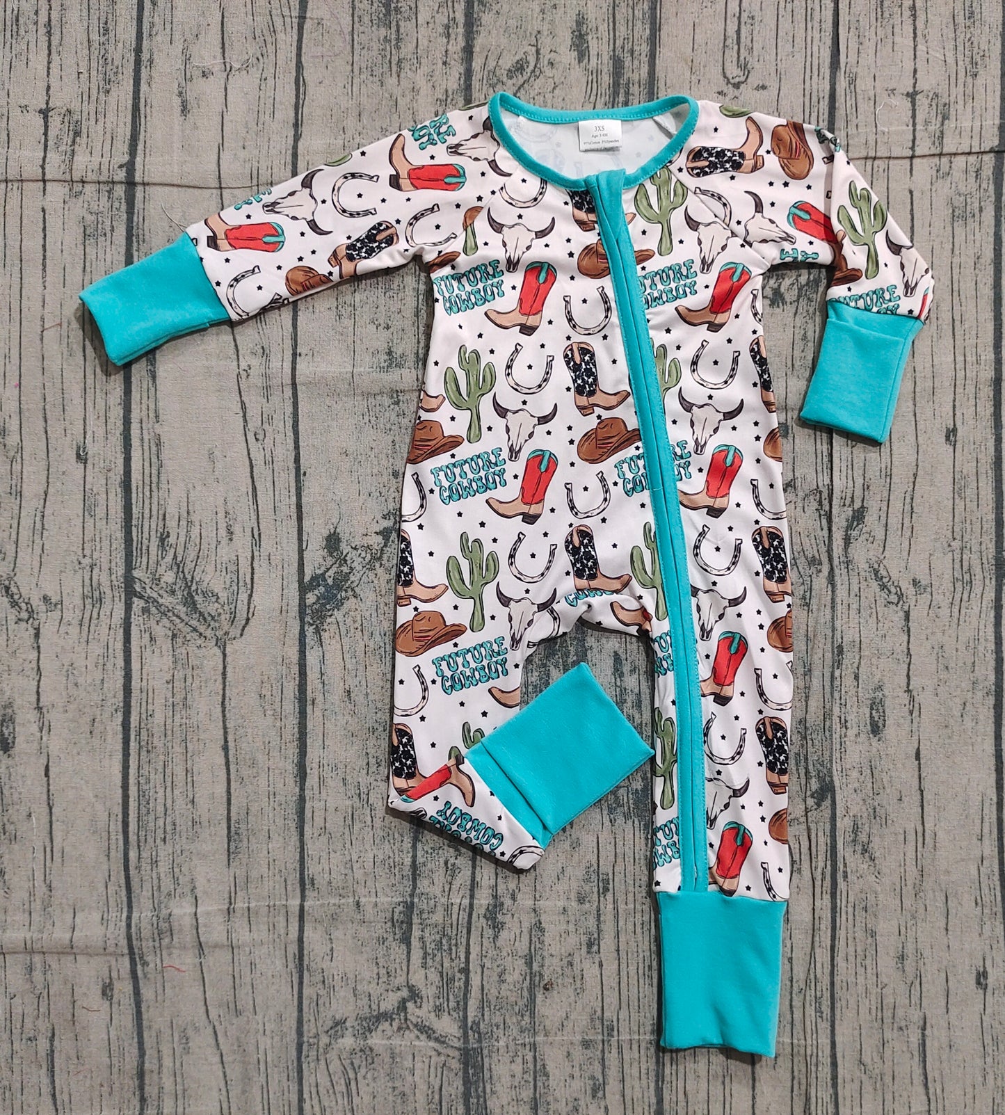 Baby Boys Long Sleeves Boots Cactus Cowboy Zipper Footie Sleeper Romper RTS