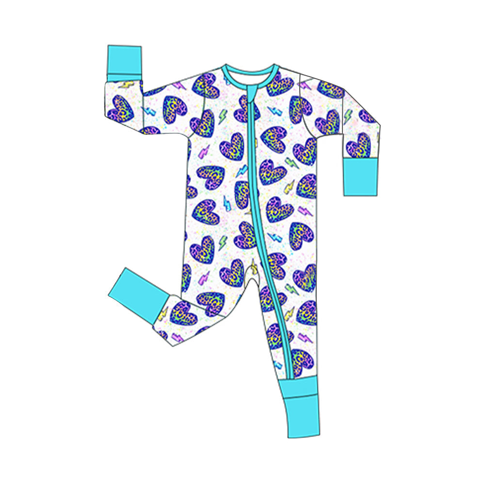 ( Moq 5 ) Preorder Baby Kids Infant Long Sleeves Leopard Hearts Zipper Sleeper Valentine Romper