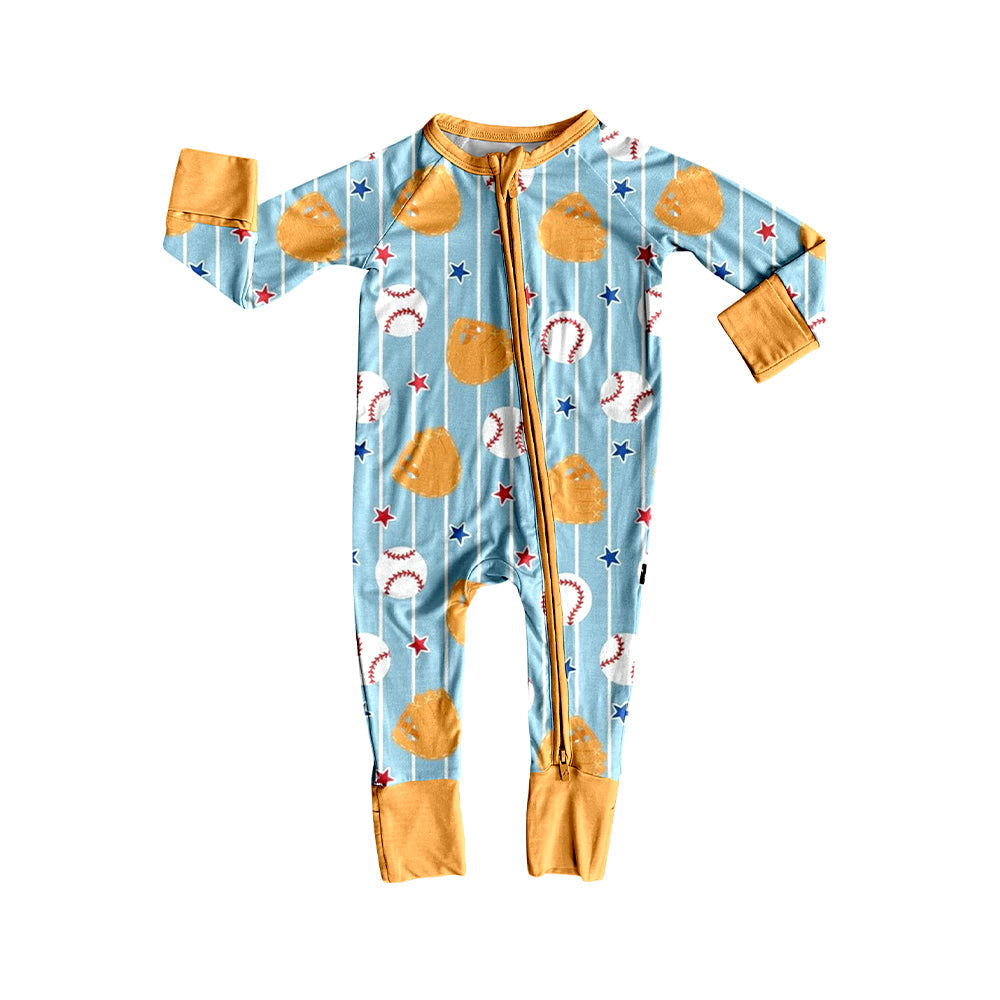 ( Moq 5 ) Preorder Baby Boys Long Sleeves Baseball Stars Zipper Sleeper Romper