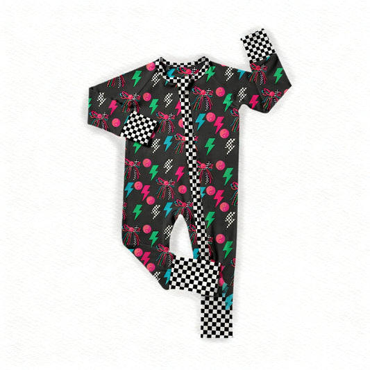 ( Moq 5 ) Preorder Baby Girls Long Sleeves Bows Lightnings Zipper Footie Sleeper Romper