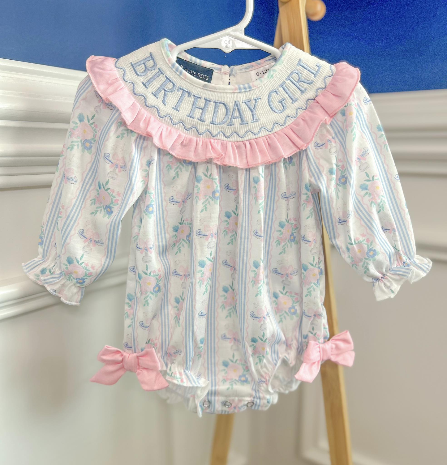 ( Moq 5 ) Preorder Baby Girls Kids Long Sleeves Birthday Girl Flower Bows Bubble Romper