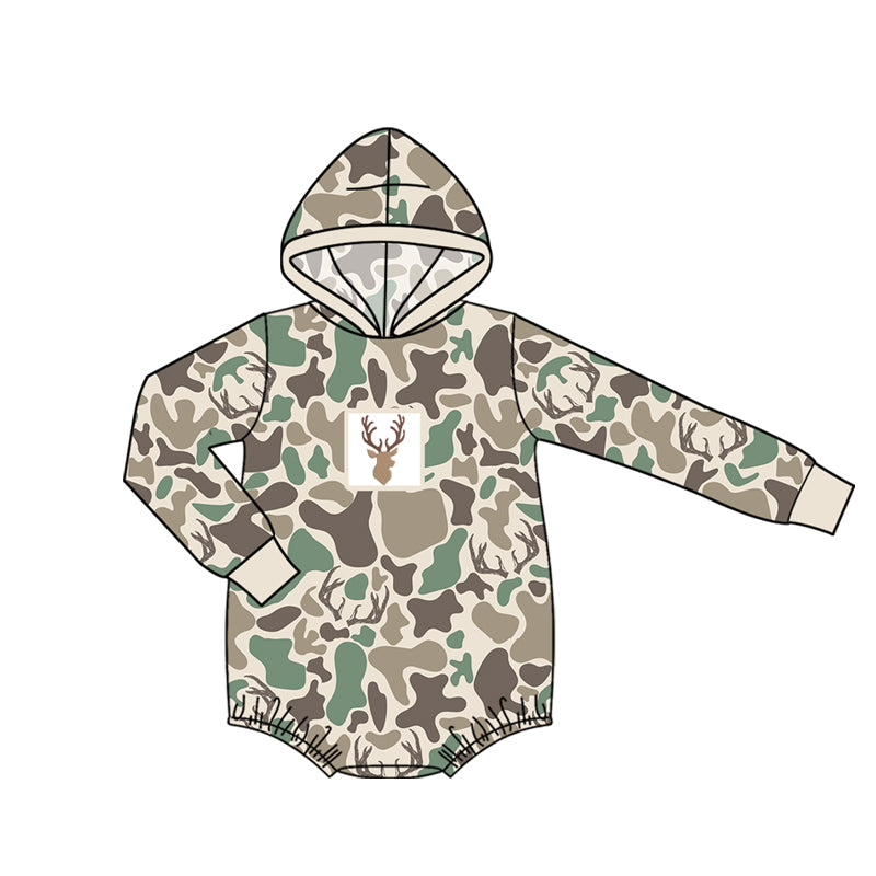 ( Moq 5 ) Preorder Baby Boys Kids Long Sleeves Deer Camo Hoodie Bubble Romper