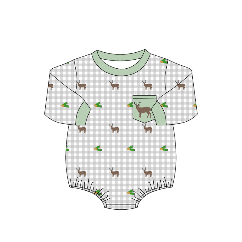 ( Moq 5 ) Preorder Baby Boys Infant Long Sleeves Deer Plaid Pocket Romper Clothes