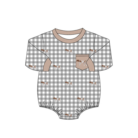 ( Moq 5 ) Preorder Baby Boys Infant Long Sleeves Dogs Plaid Pocket Romper Clothes