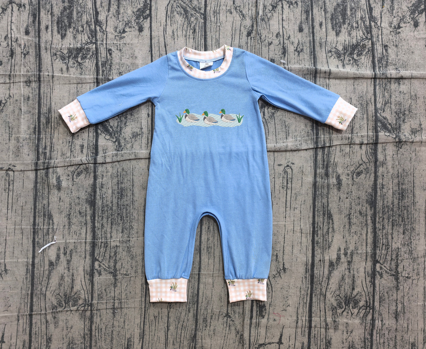 ( No moq ) Preorder Baby Boys Infant Long Sleeves Embroidery Ducks Blue Romper Clothes