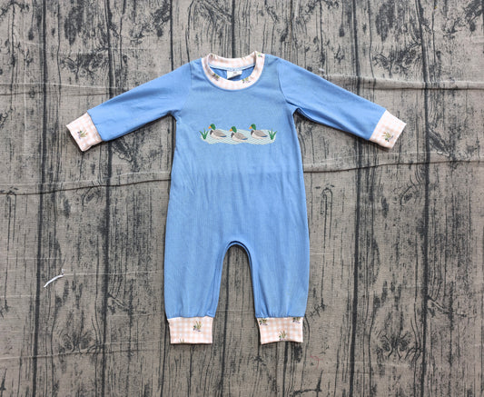 ( No moq ) Preorder Baby Boys Infant Long Sleeves Embroidery Ducks Blue Romper Clothes