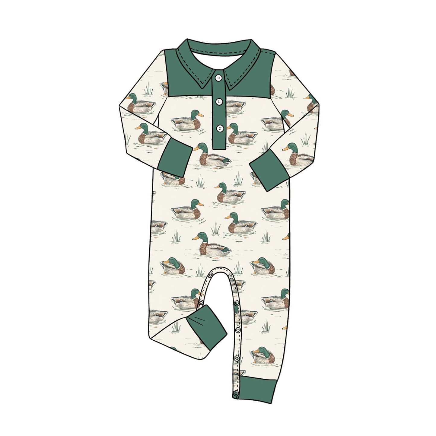 ( Moq 5 ) Preorder Baby Boys Infant Long Sleeves Ducks Buttons Romper Clothes