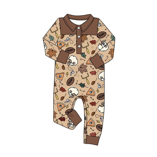 ( Moq 5 ) Preorder Baby Boys Infant Long Sleeves Football Buttons Romper Fall Clothes